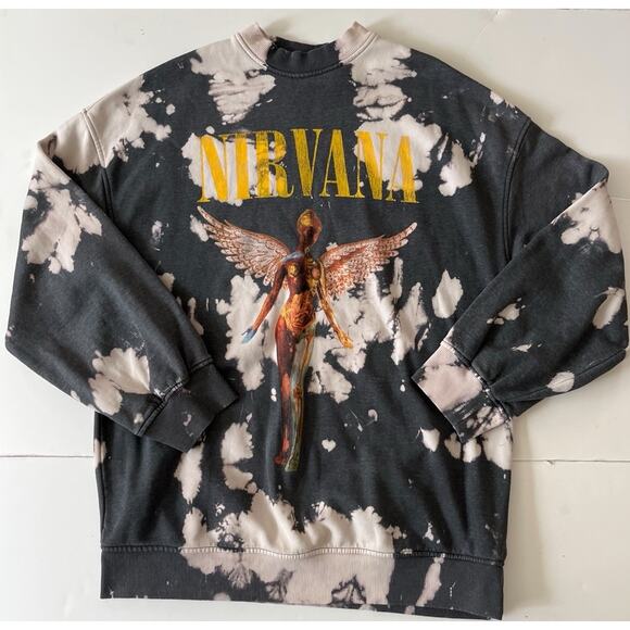 HM Nirvana Tie Dye Sweatshirt Women XS Gray Oversized Grunge - Picture 2 of 9